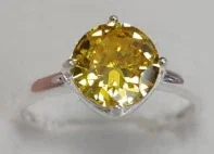 Faceted Round Crystal Open Adjustable 925 Sterling Silver Ring - Yellow Cubic Zirconia