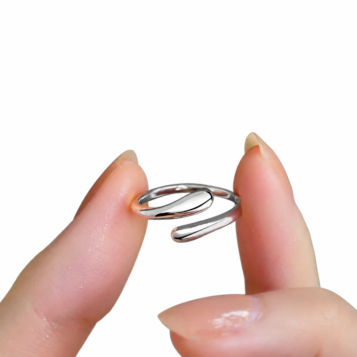 Sculptural 925 Sterling Silver Teardrop Open Ring