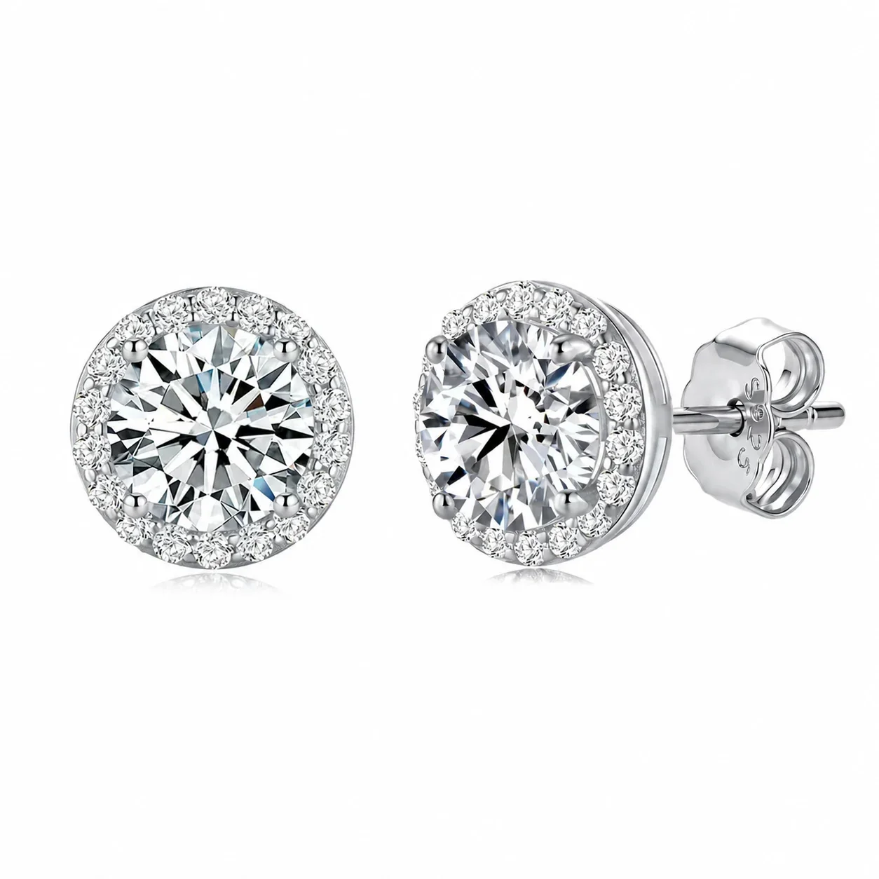 Luminous Halo-Prong Round Moissanite 925 Sterling Silver Stud Earrings