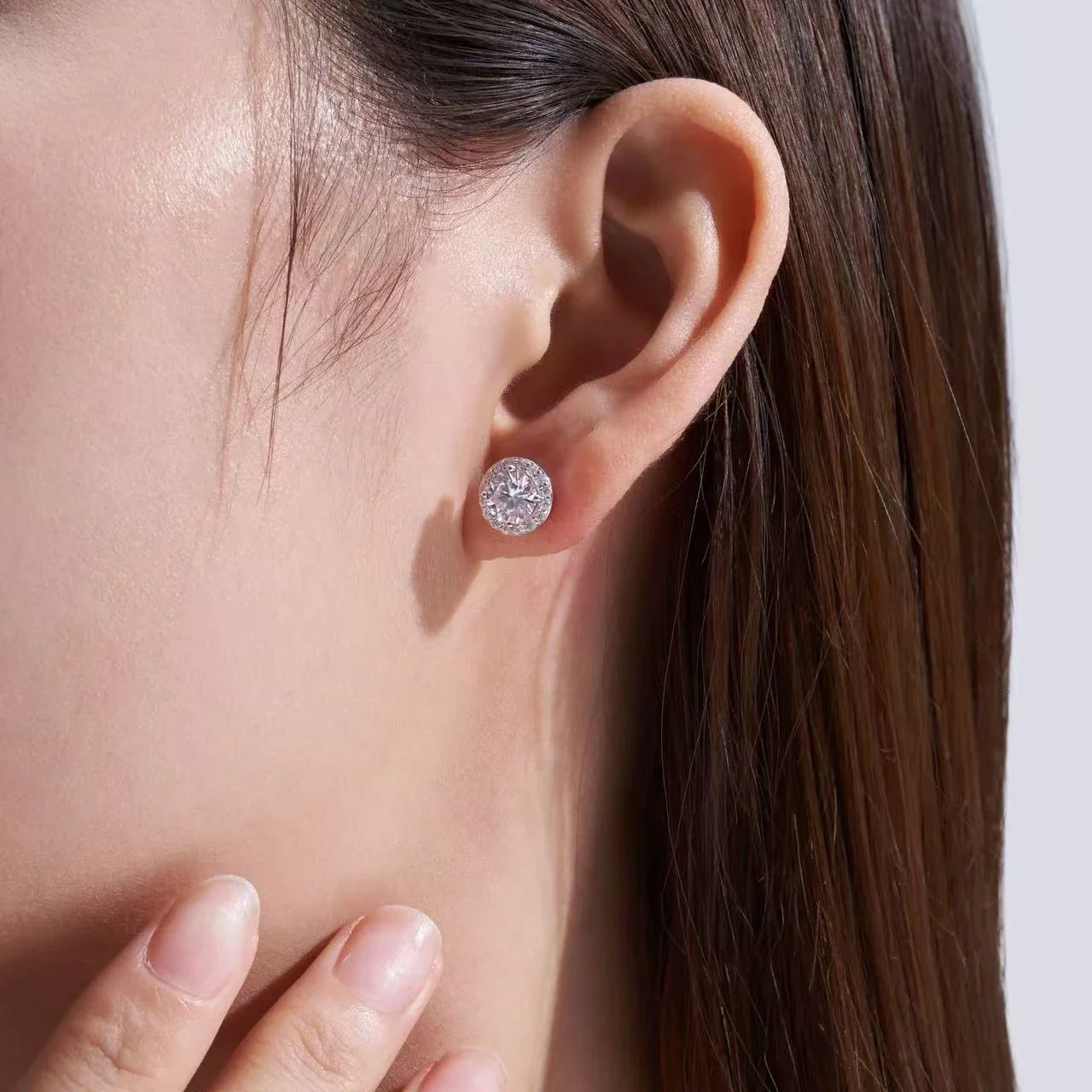 Luminous Halo-Prong Round Moissanite 925 Sterling Silver Stud Earrings
