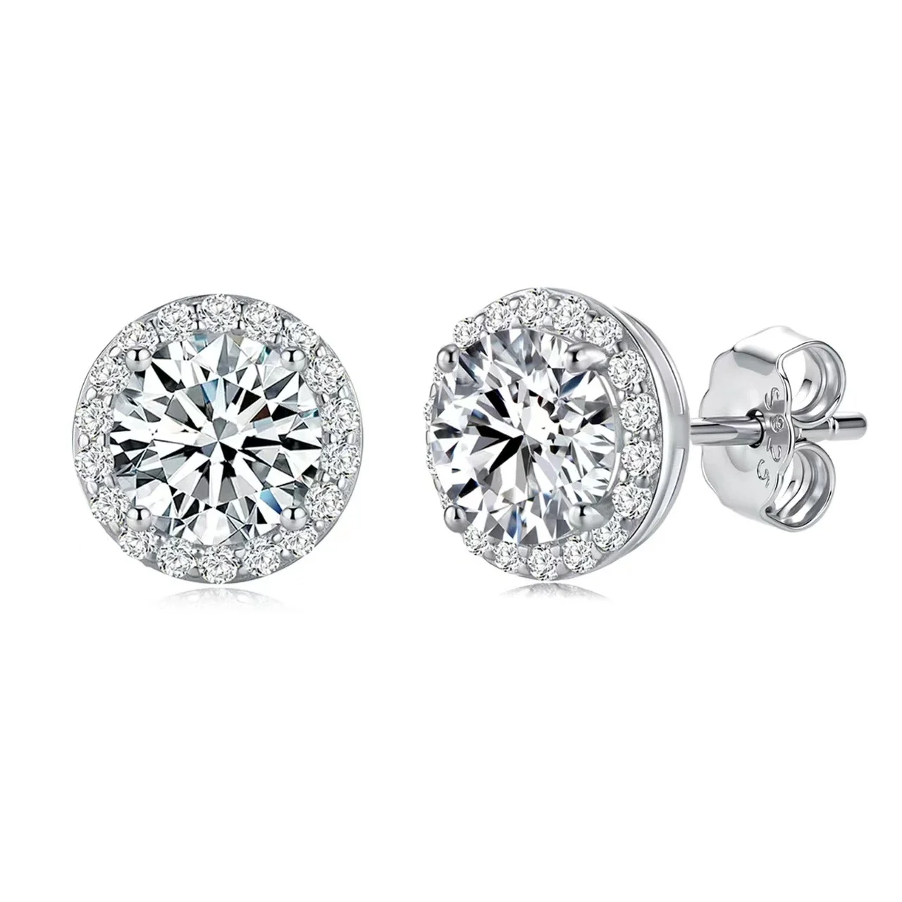 Luminous Halo-Prong Round Moissanite 925 Sterling Silver Stud Earrings