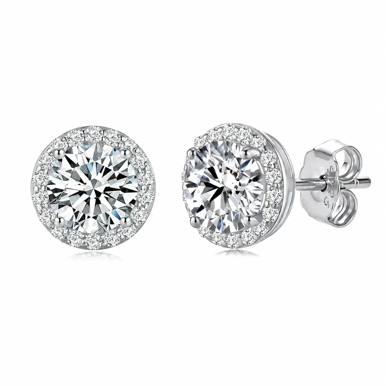 Luminous Halo-Prong Round Moissanite 925 Sterling Silver Stud Earrings - Silver