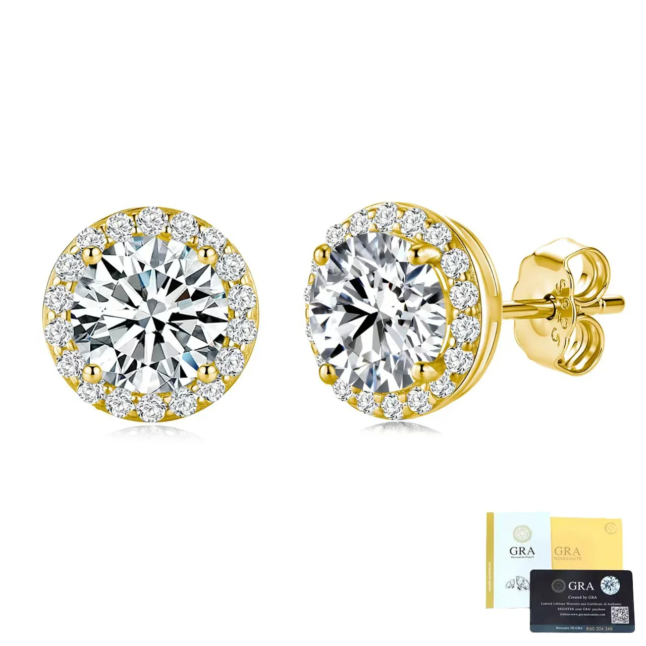 Luminous Halo-Prong Round Moissanite 925 Sterling Silver Stud Earrings - Gold