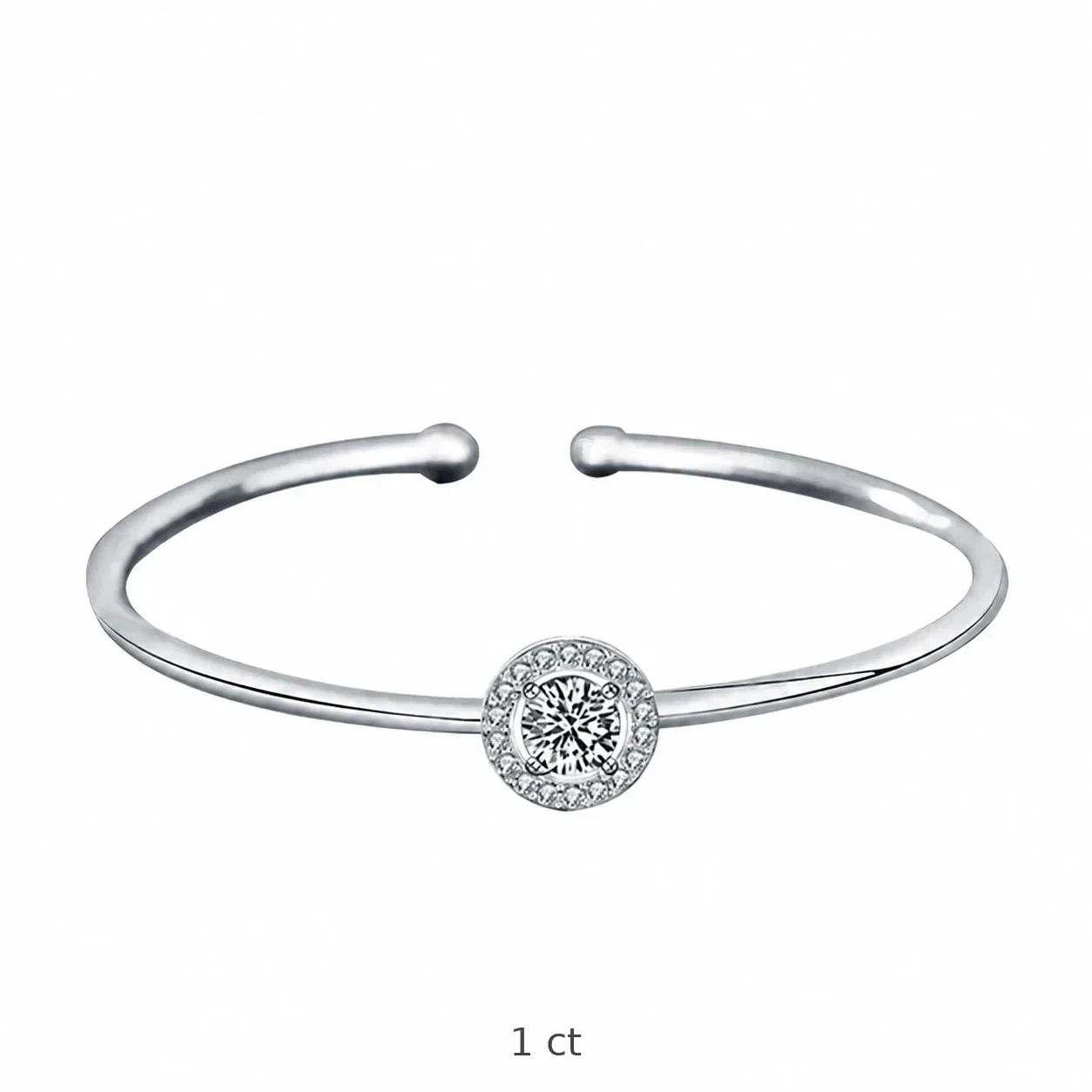 Halo 925 Sterling Silver Round Moissanite Open Cuff Bangle - 1 ct Moissanite