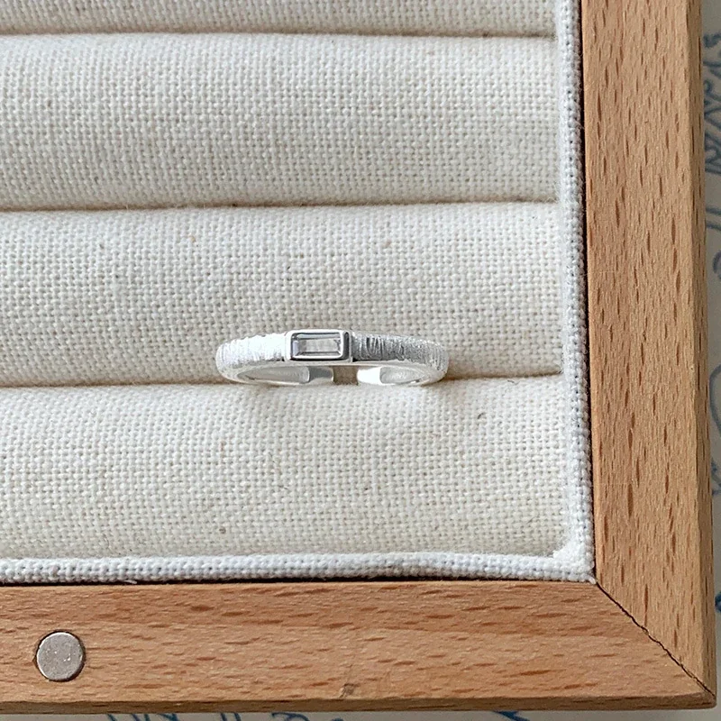 Brushed Baguette Crystal Open 925 Sterling Silver Ring