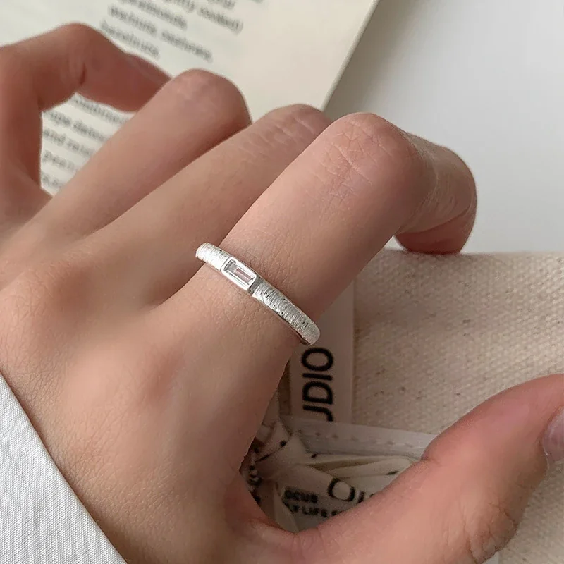 Brushed Baguette Crystal Open 925 Sterling Silver Ring
