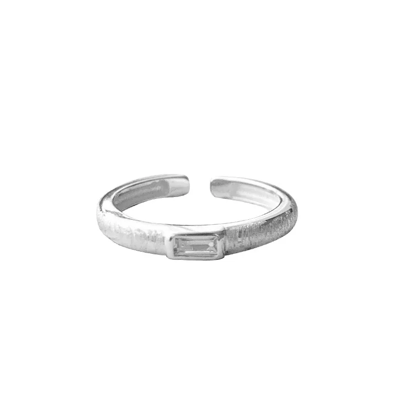 Brushed Baguette Crystal Open 925 Sterling Silver Ring - Silver