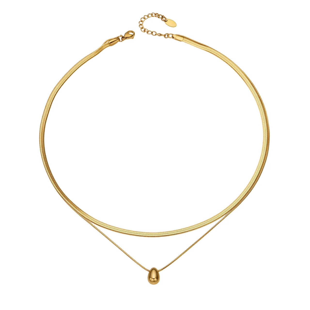 Layered Teardrop 18K Gold-Plated Stainless Steel Pendant Necklace