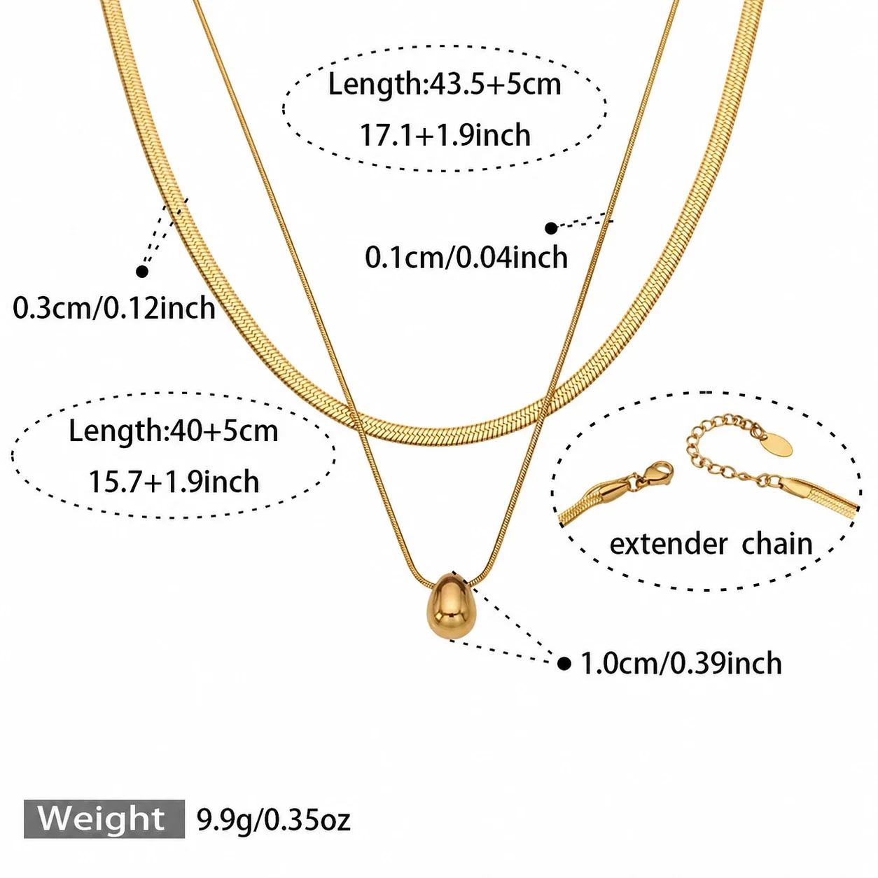 Layered Teardrop 18K Gold-Plated Stainless Steel Pendant Necklace - Gold