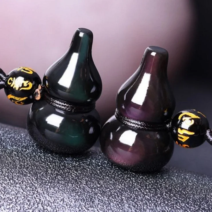 Lustrous Crystal Gourd Pendant with Cord-Wrapped Necklace