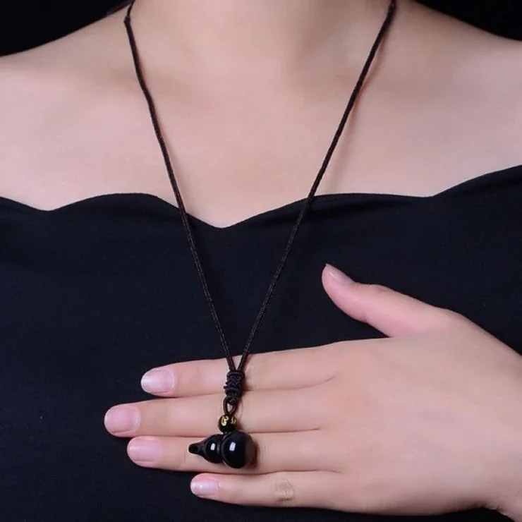 Lustrous Crystal Gourd Pendant with Cord-Wrapped Necklace