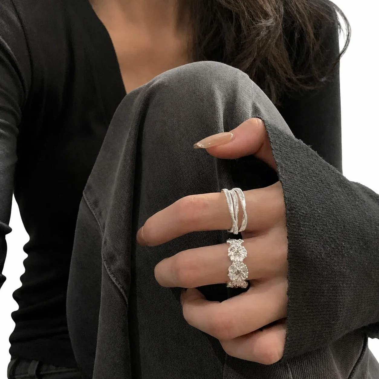 Sculptural Silver-Plated Copper Raised Flower Open Ring