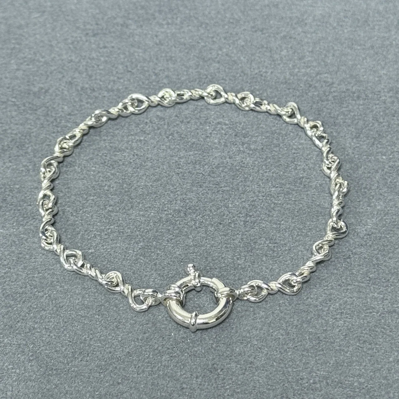 Antiqued 925 Sterling Silver Twisted Heart Link Bracelet