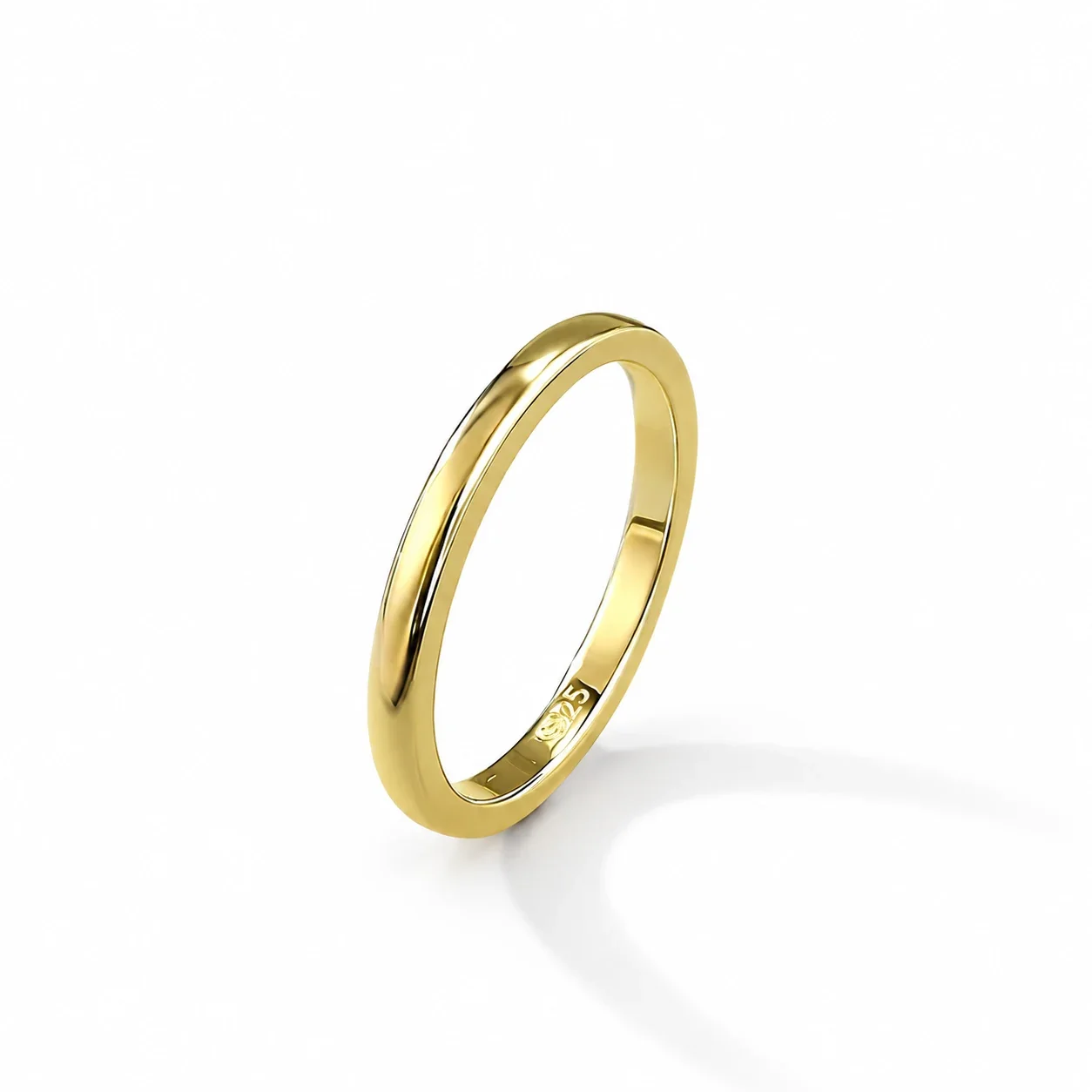 Minimalist 925 Sterling Silver Slim Dome Band Ring - Gold