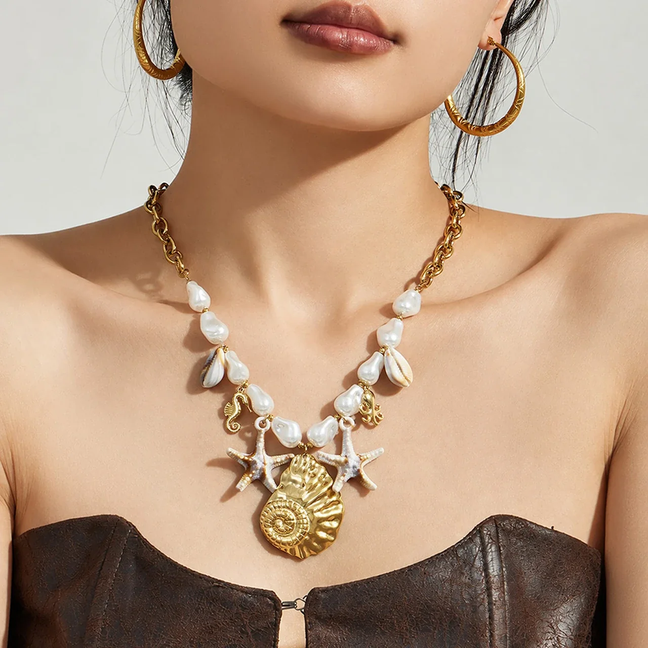 Coastal 18K Gold-Plated Shell Starfish Pearl Necklace
