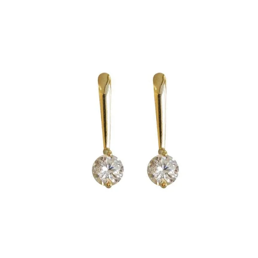 Sleek 925 sterling silver Bar Hook Round Stone Earrings