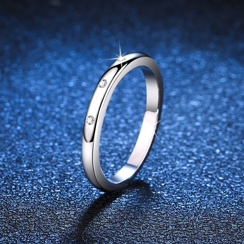 Minimal Platinum-Plated Flush-Set Three Moissanite Ring
