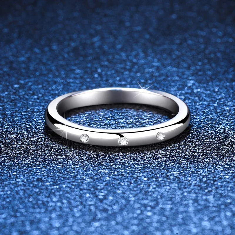 Minimal Platinum-Plated Flush-Set Three Moissanite Ring