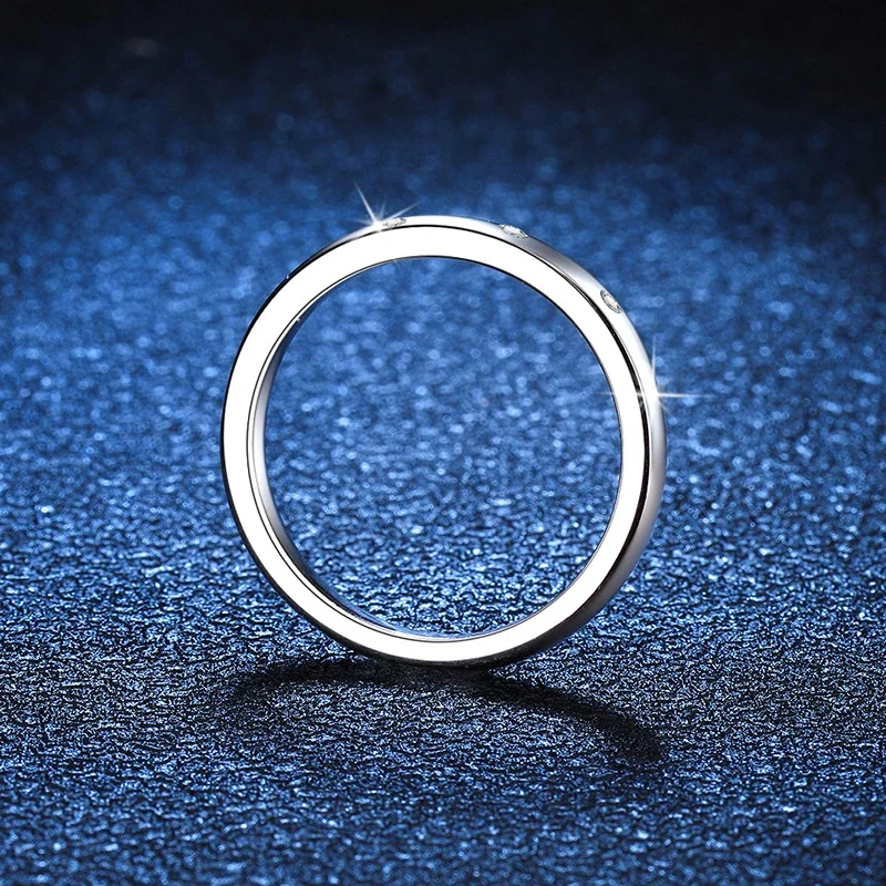 Minimal Platinum-Plated Flush-Set Three Moissanite Ring