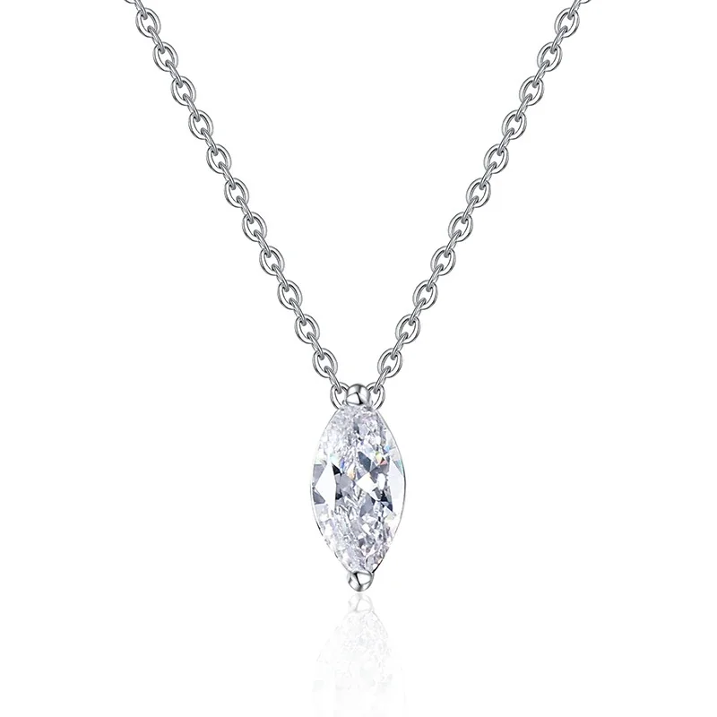 Refined Silver-Plated Marquise Prong-Set 925 Sterling Silver Pendant Necklace