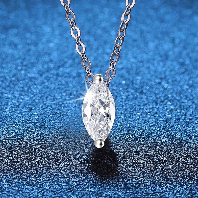 Refined Silver-Plated Marquise Prong-Set 925 Sterling Silver Pendant Necklace