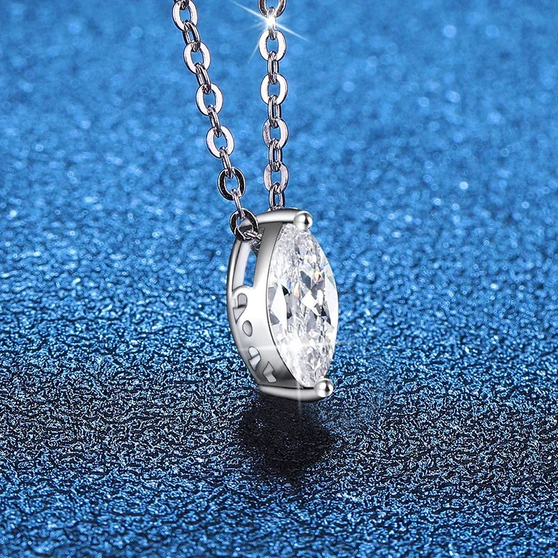 Refined Silver-Plated Marquise Prong-Set 925 Sterling Silver Pendant Necklace