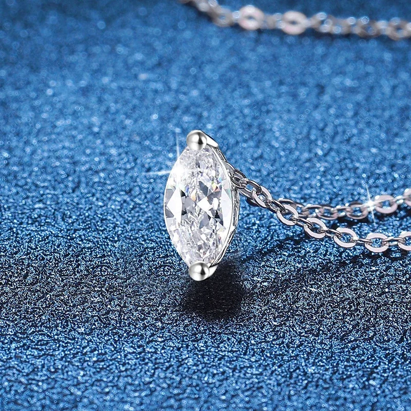 Refined Silver-Plated Marquise Prong-Set 925 Sterling Silver Pendant Necklace