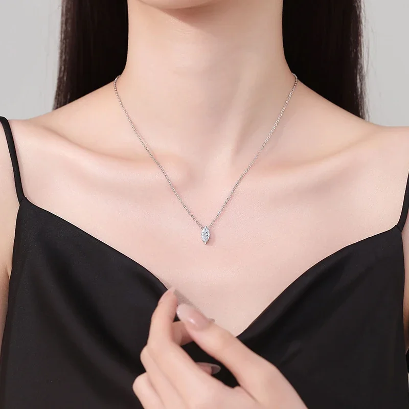 Refined Silver-Plated Marquise Prong-Set 925 Sterling Silver Pendant Necklace