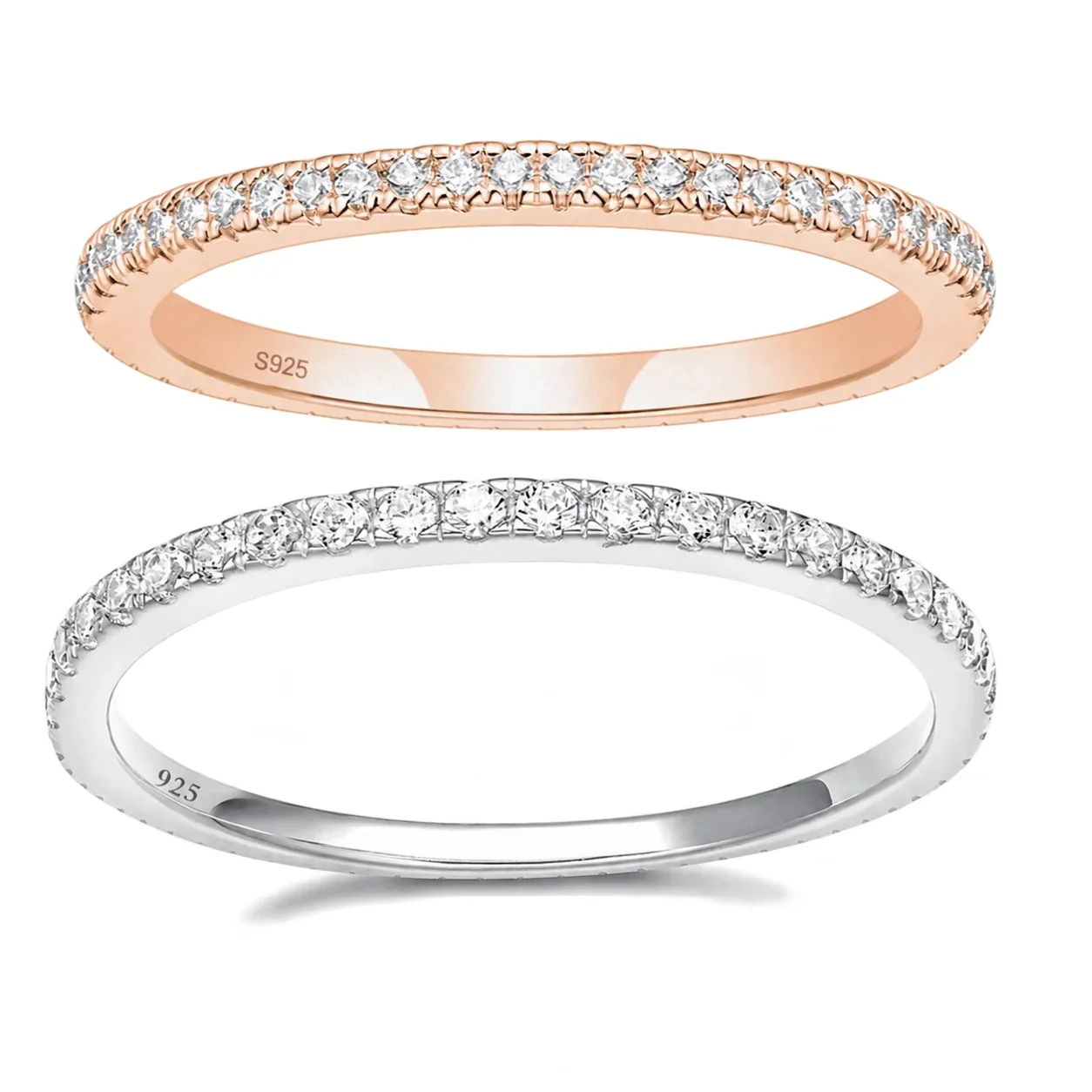 Delicate 925 Sterling Silver Round Prong-Set Stacking Ring