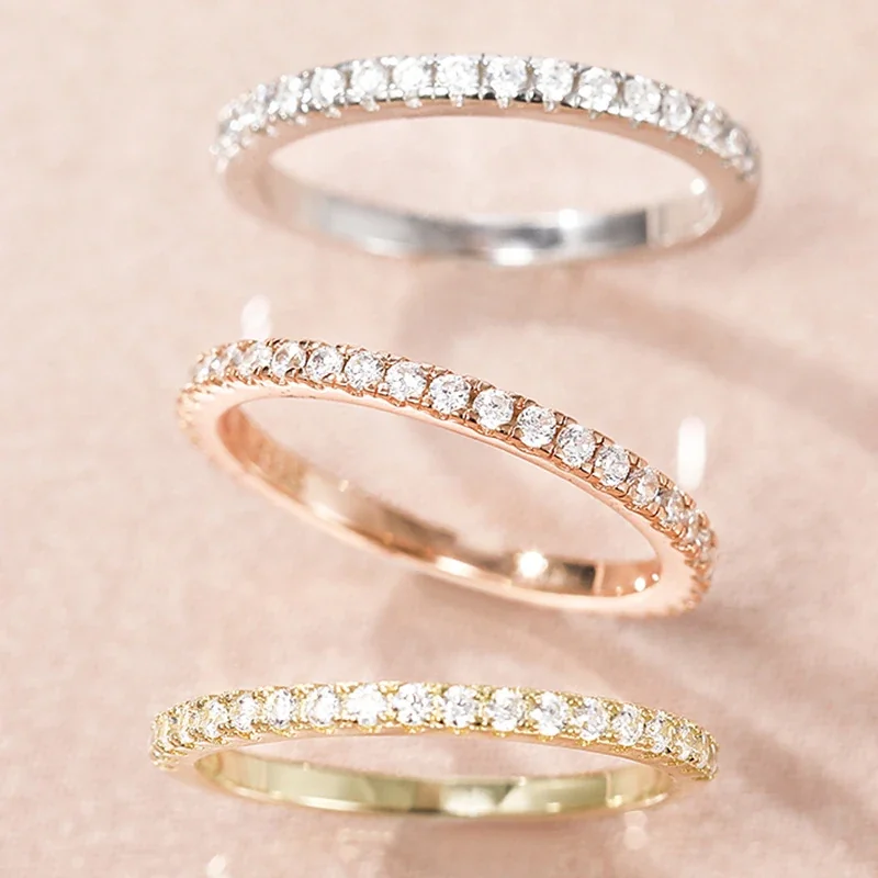 Delicate 925 Sterling Silver Round Prong-Set Stacking Ring