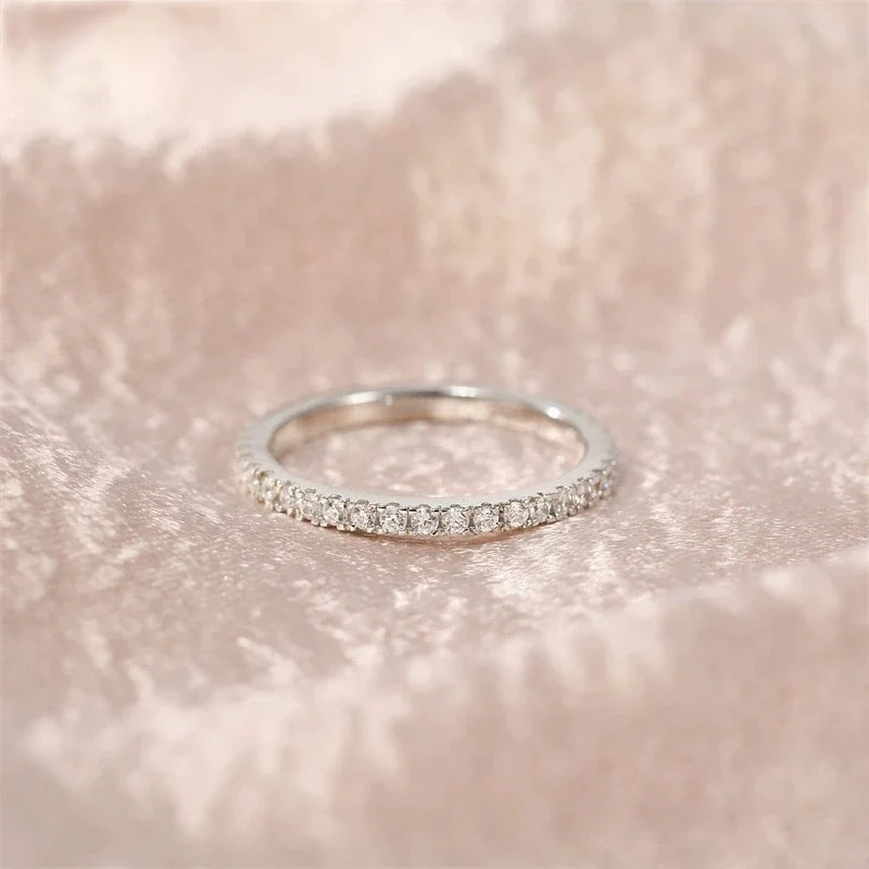 Delicate 925 Sterling Silver Round Prong-Set Stacking Ring
