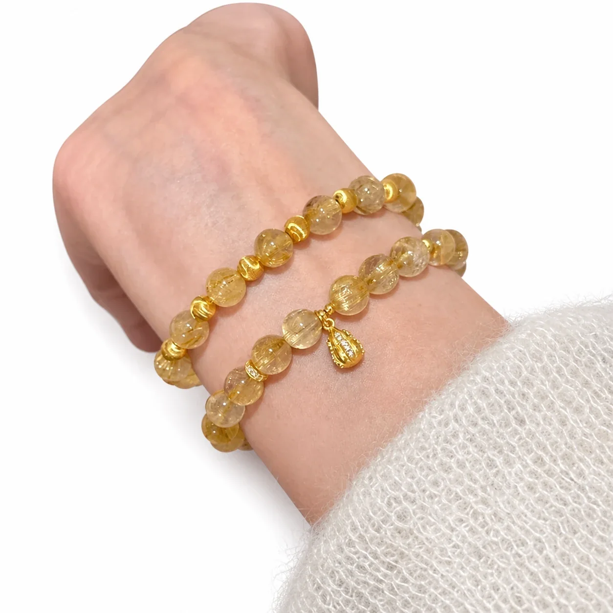 Radiant Gold-Plated Ribbed Spacer Crystal Bead Bracelet