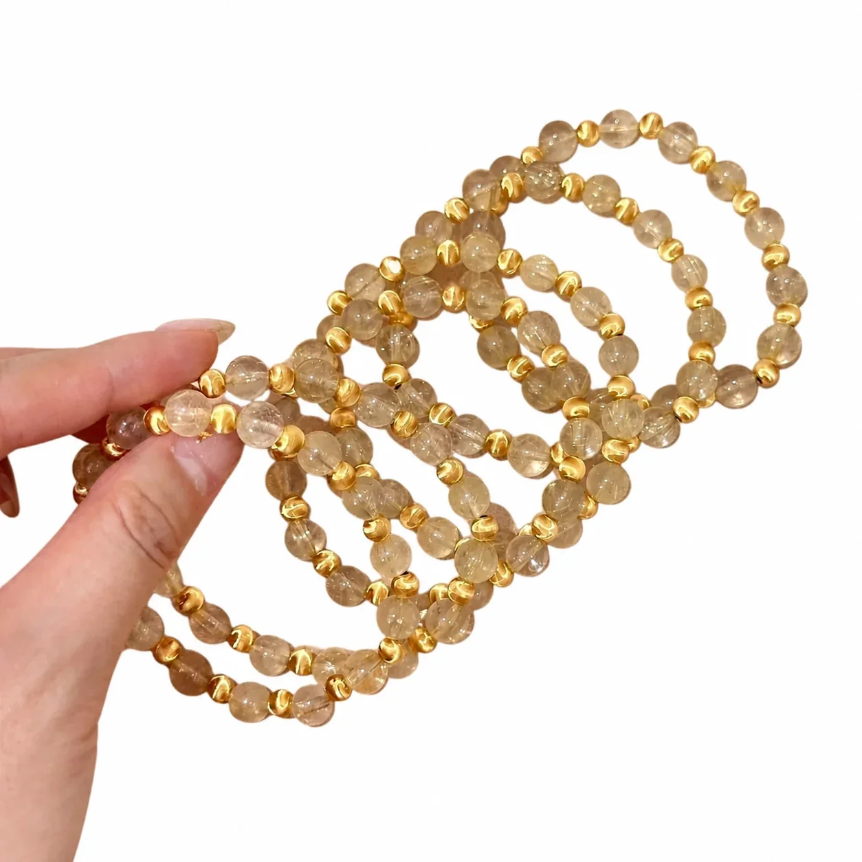 Radiant Gold-Plated Ribbed Spacer Crystal Bead Bracelet