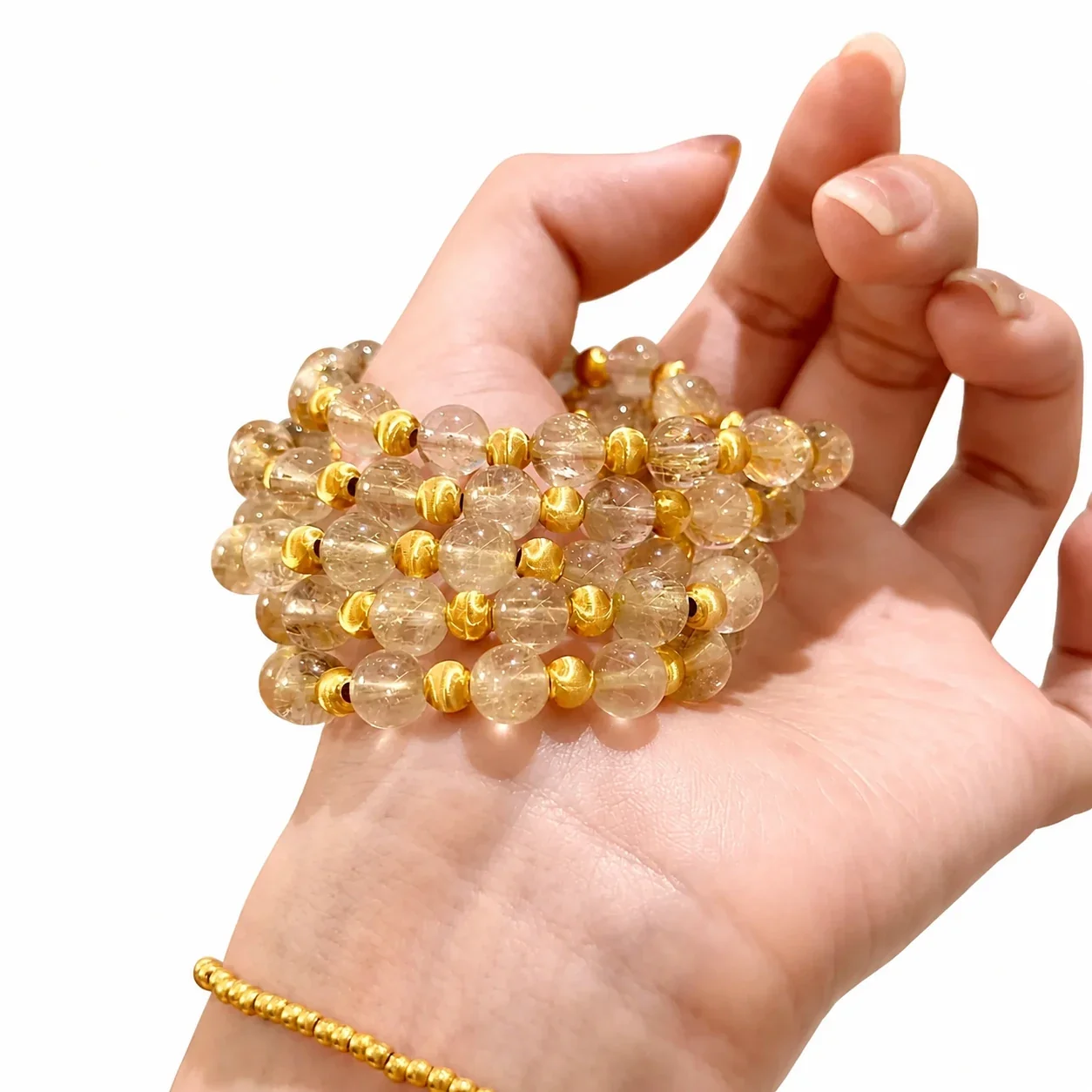 Radiant Gold-Plated Ribbed Spacer Crystal Bead Bracelet