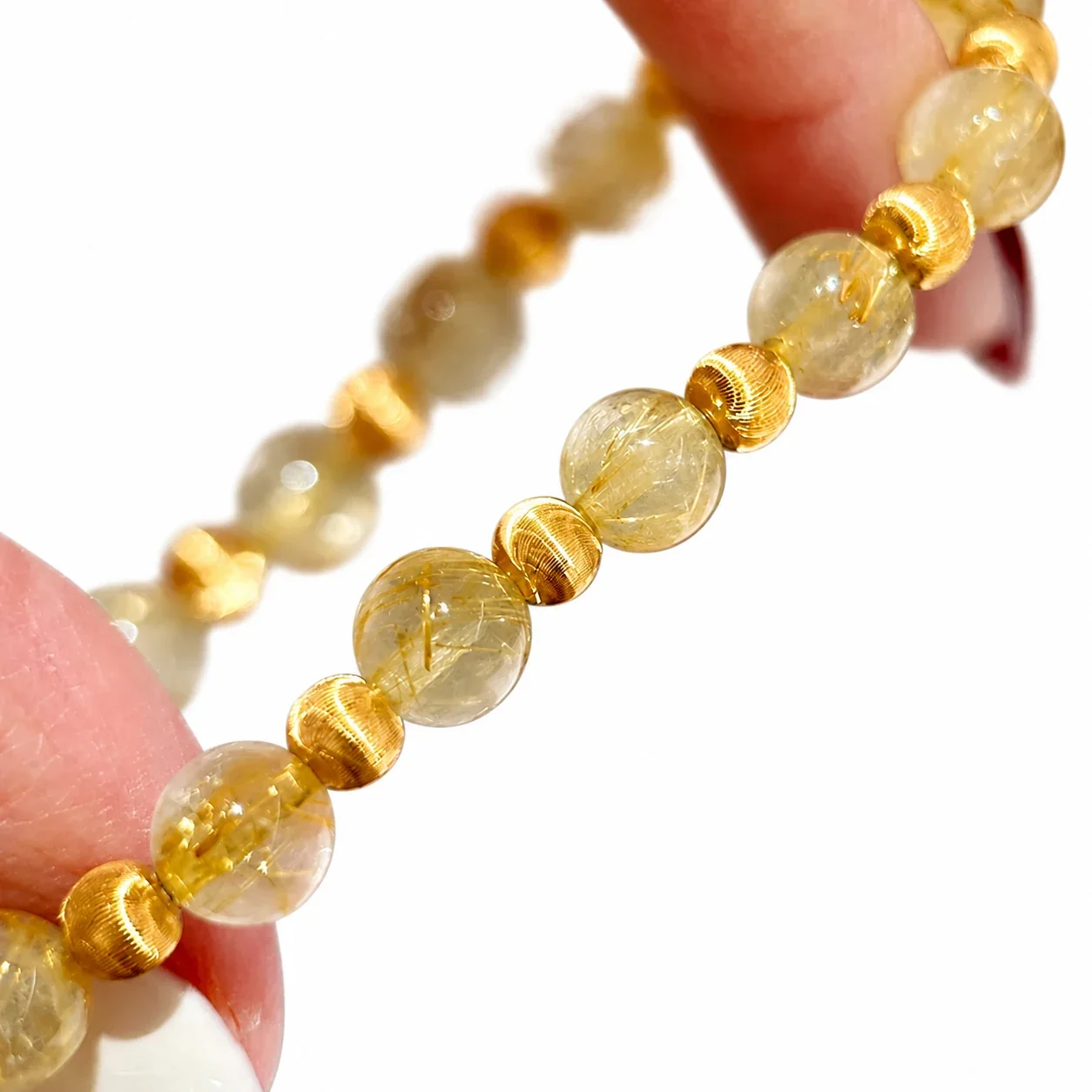 Radiant Gold-Plated Ribbed Spacer Crystal Bead Bracelet