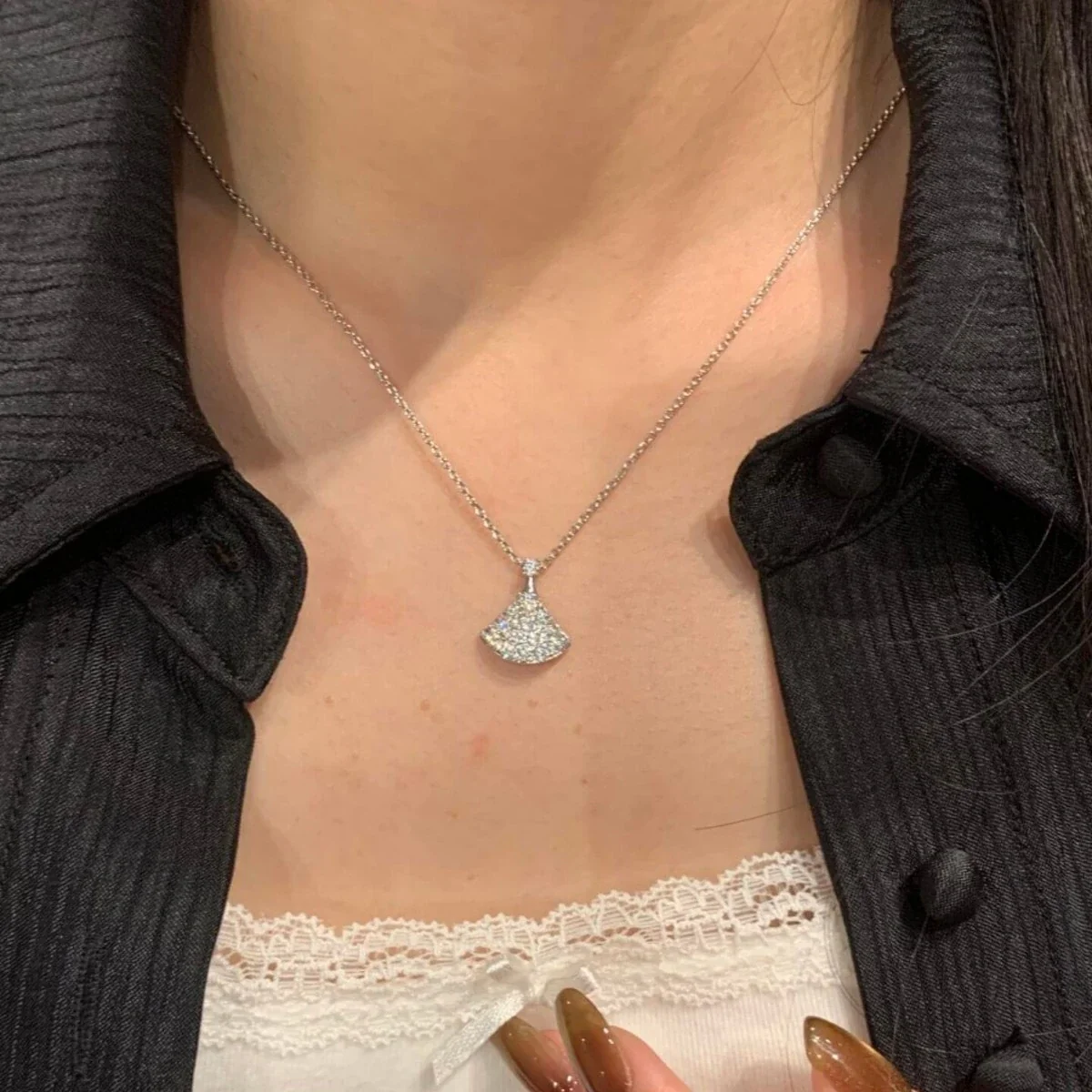 Radiant Fan Pavé 925 Sterling Silver Pendant Necklace