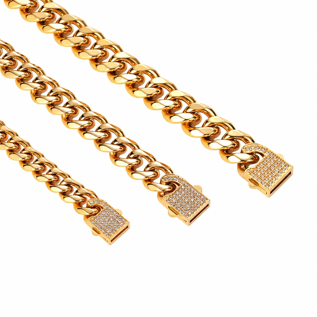 Polished Curb Chain Pavé Clasp Stainless Steel Bracelet