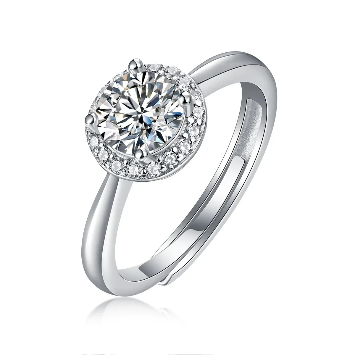 Polished 925 Sterling Silver Six-Prong Round Moissanite Ring - Timeless Return 1 ct