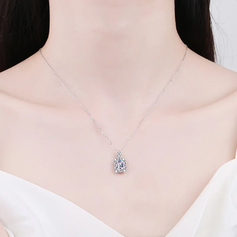 Refined Emerald-Cut Halo 925 Sterling Silver Pendant Necklace