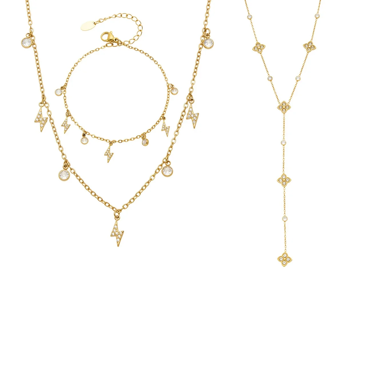 Dainty Gold-Plated CZ Lightning Charm Bracelet