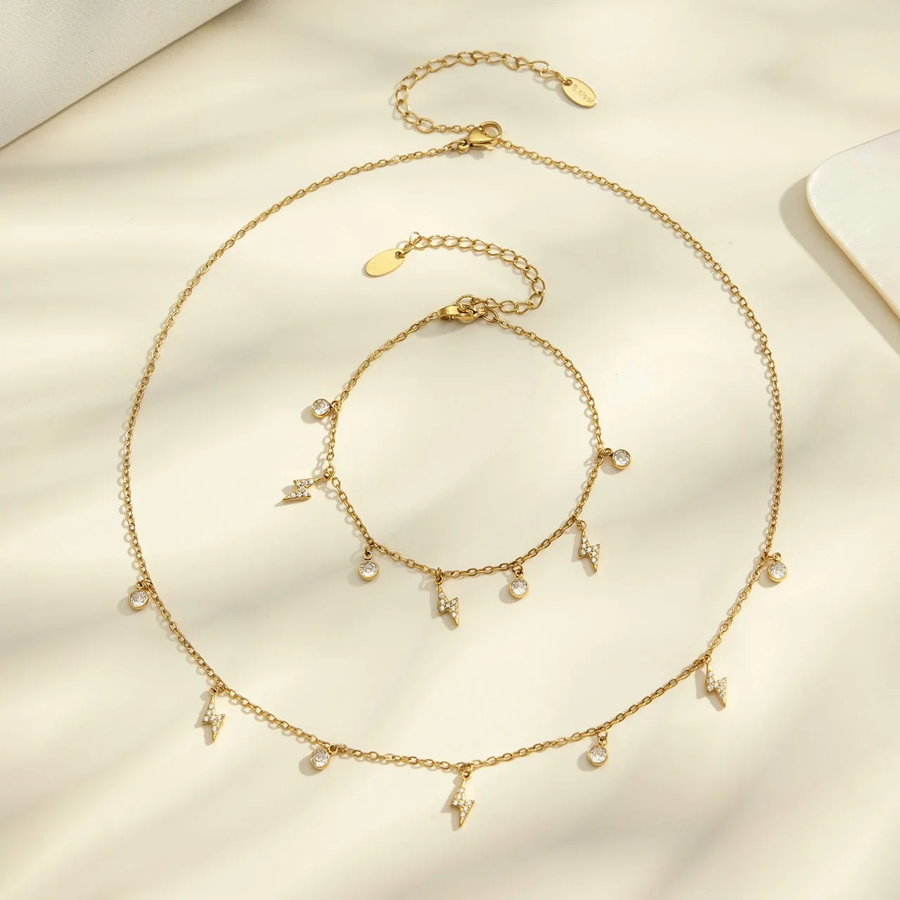 Dainty Gold-Plated CZ Lightning Charm Bracelet
