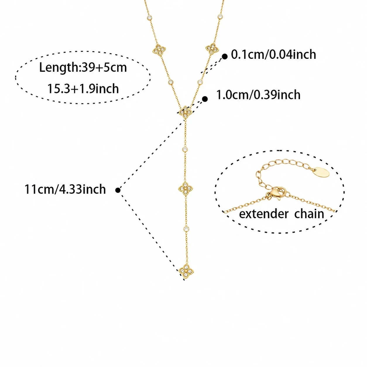 Dainty Gold-Plated CZ Lightning Charm Bracelet - Gold -Leaf CZ Y 39+5 cm