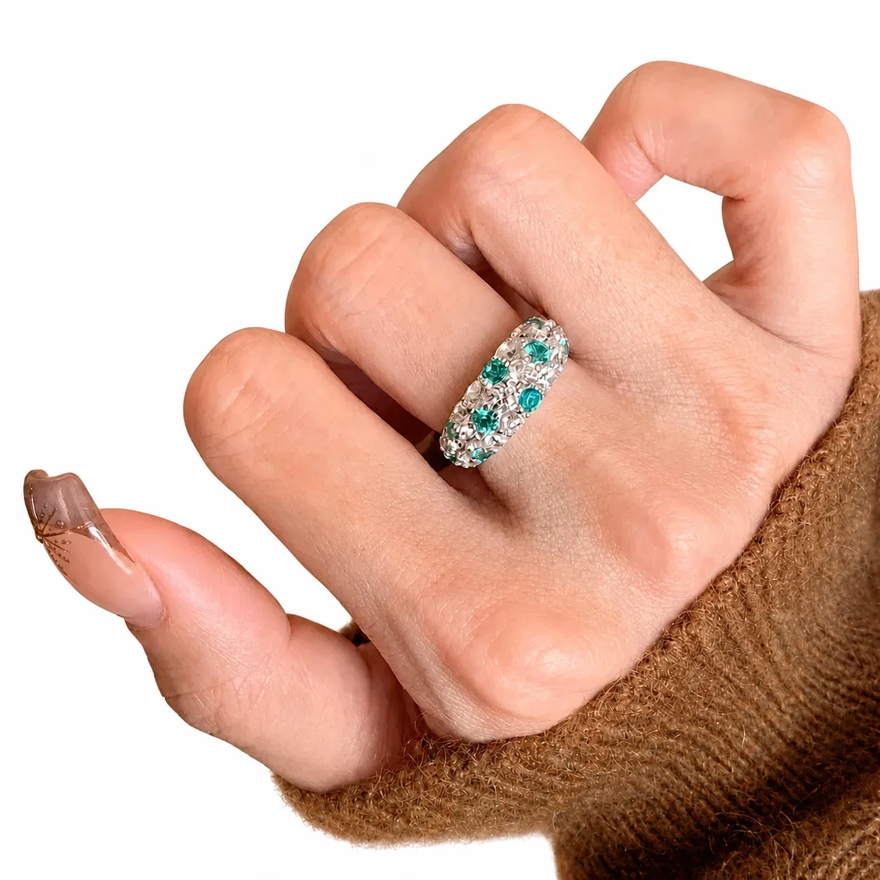 Ornate Round CZ Pavé Wide-Band Copper Open Ring
