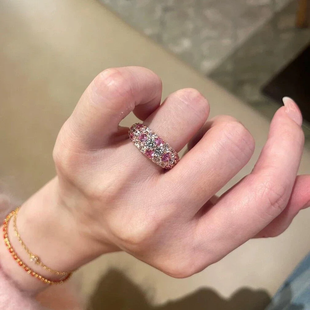 Ornate Round CZ Pavé Wide-Band Copper Open Ring