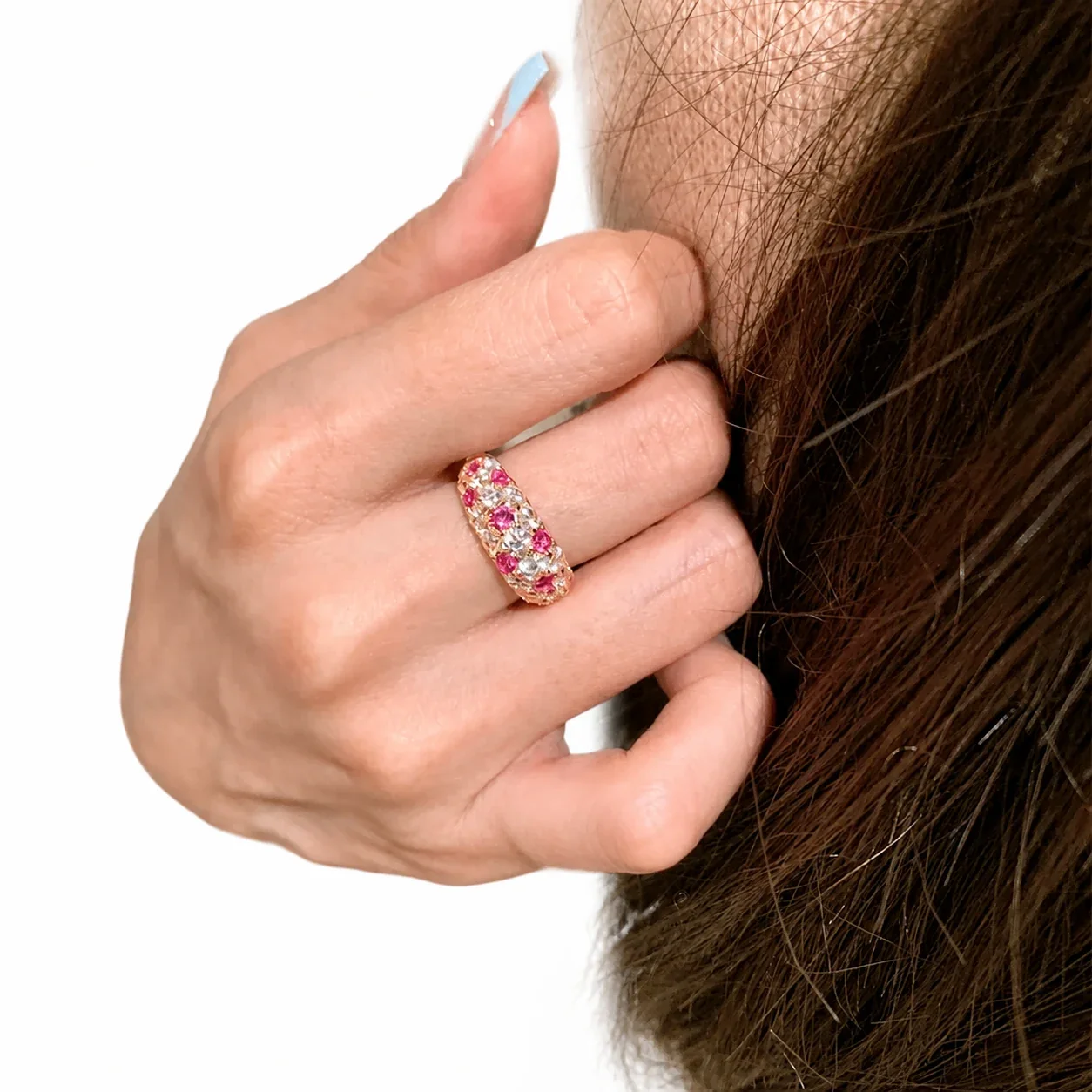 Ornate Round CZ Pavé Wide-Band Copper Open Ring