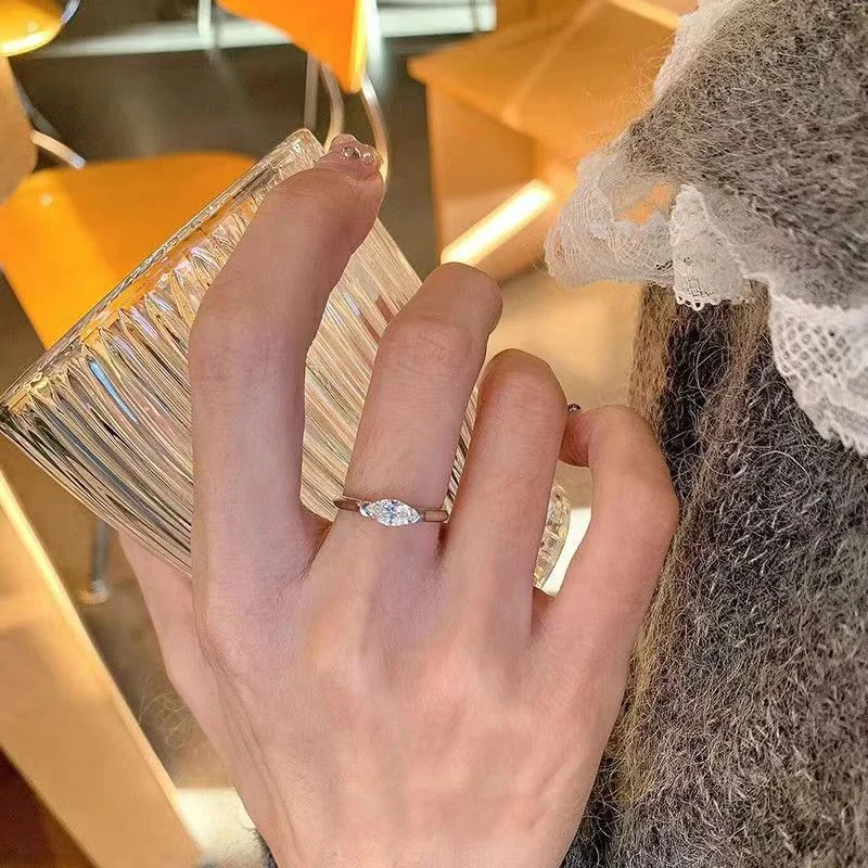Delicate Silver-Plated Copper Marquise CZ Split-Shank Ring