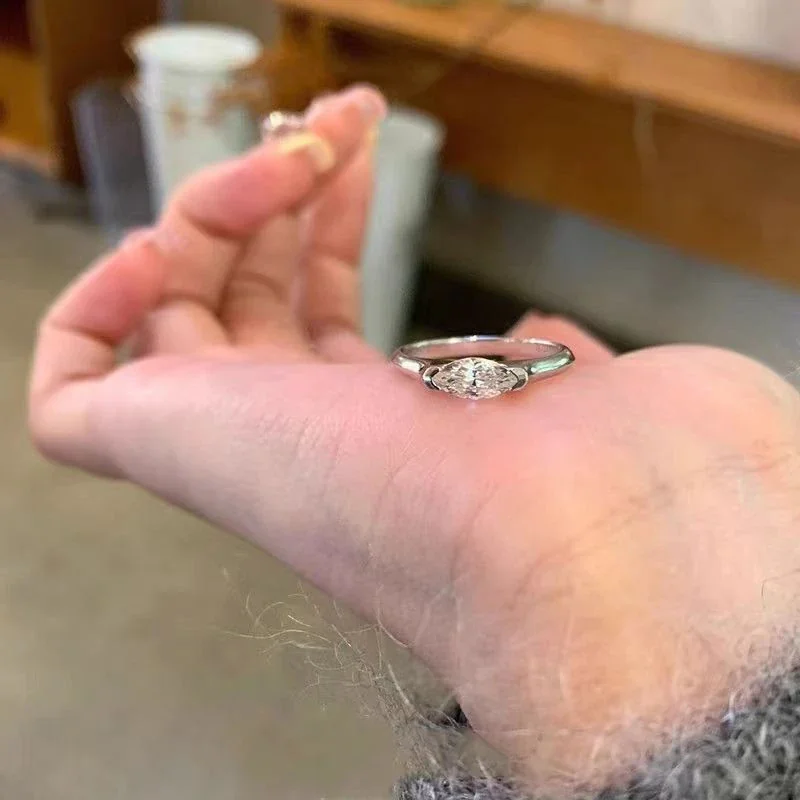 Delicate Silver-Plated Copper Marquise CZ Split-Shank Ring