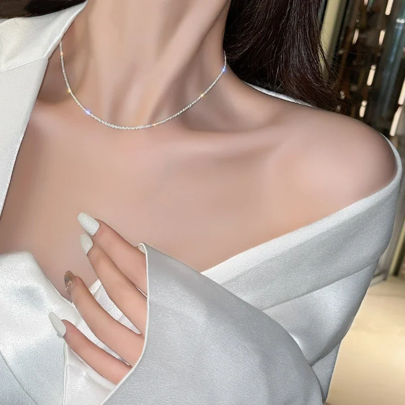 Sparkling 925 Sterling Silver Faceted Bead Chain Necklace