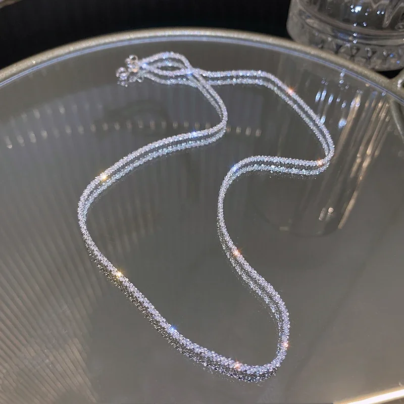 Sparkling 925 Sterling Silver Faceted Bead Chain Necklace