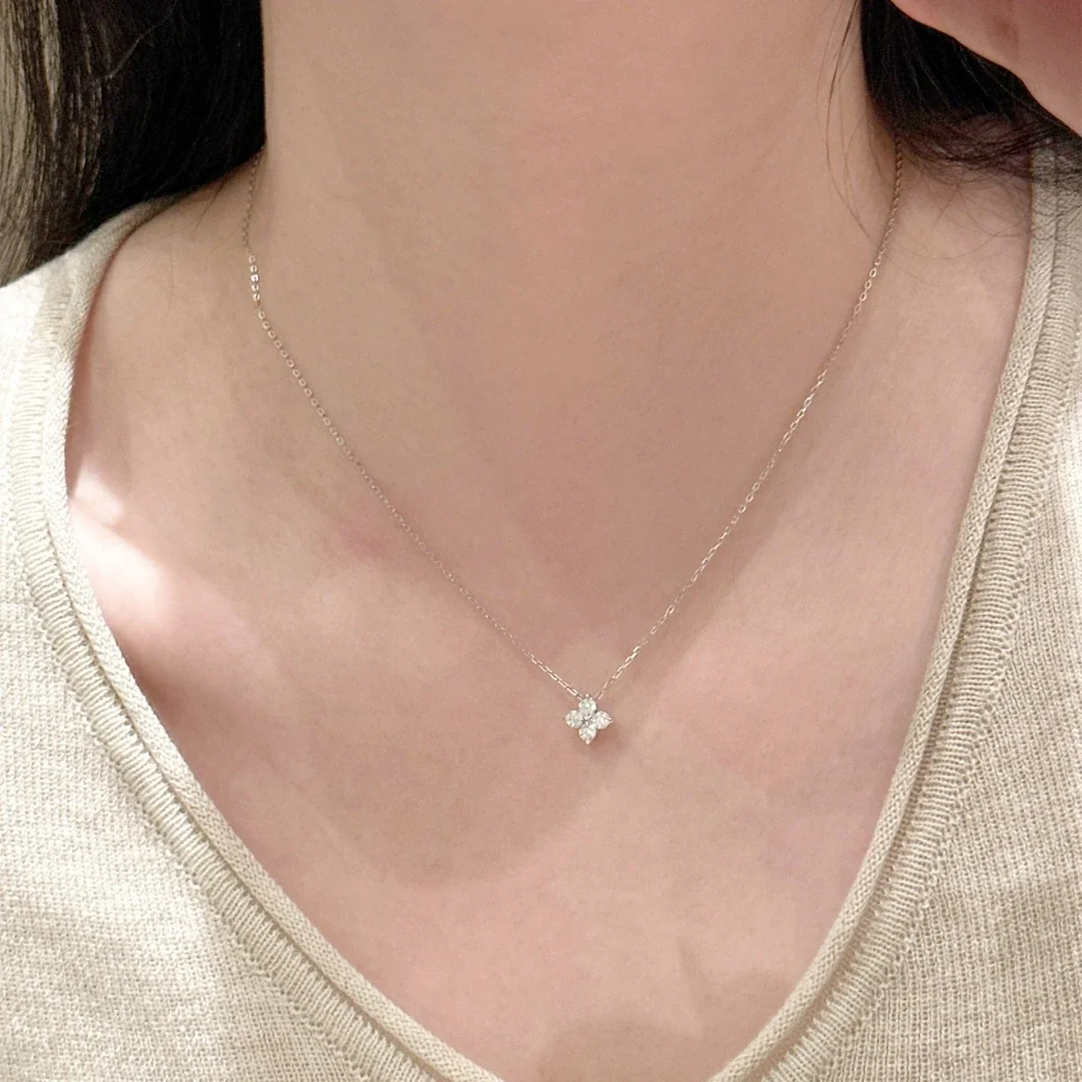 Petite Clover Round CZ 925 Sterling Silver Necklace